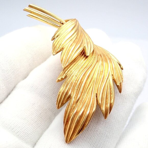 Vintage! Tiffany & Co. 18k Yellow Gold French Leaf Large Pin Brooch - Picture 5 of 11